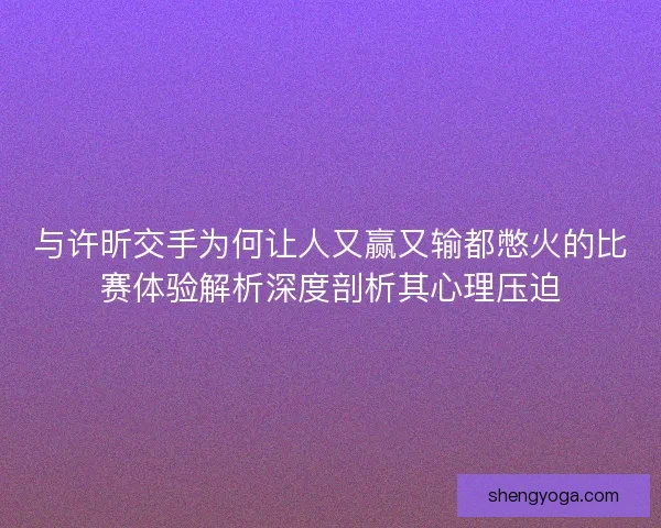 与许昕交手为何让人又赢又输都憋火的比赛体验解析深度剖析其心理压迫
